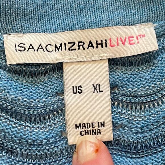 Isaac Mizrahi Live! Cotton Blend Blue Wavy Chevron Print Long Open Cardigan XL - Picture 8 of 12